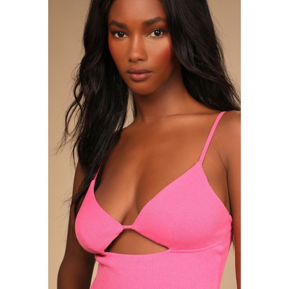 Lulus Got You Hooked Hot Pink Sleeveless Cutout Bodysuit - Size XS